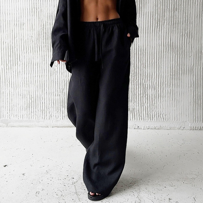 Elegante Baumwolle-Leinen-Hose für Damen – High Waist & Weites Bein