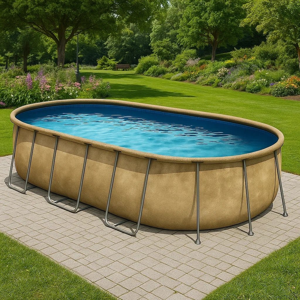 Piscine tubulaire ovale démontable avec structure en acier 472 x 286 x 104 cm beige/bleu hEvJMaK154kr