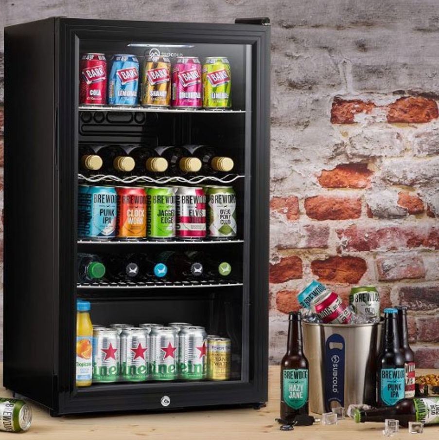 Subcold Super85 LED – Under-Counter Fridge | 85L Beer, Wine & Drinks Fridge | LED Light + Lock and Key | Energy Efficient (Silver, 85L) [Energy Class E]