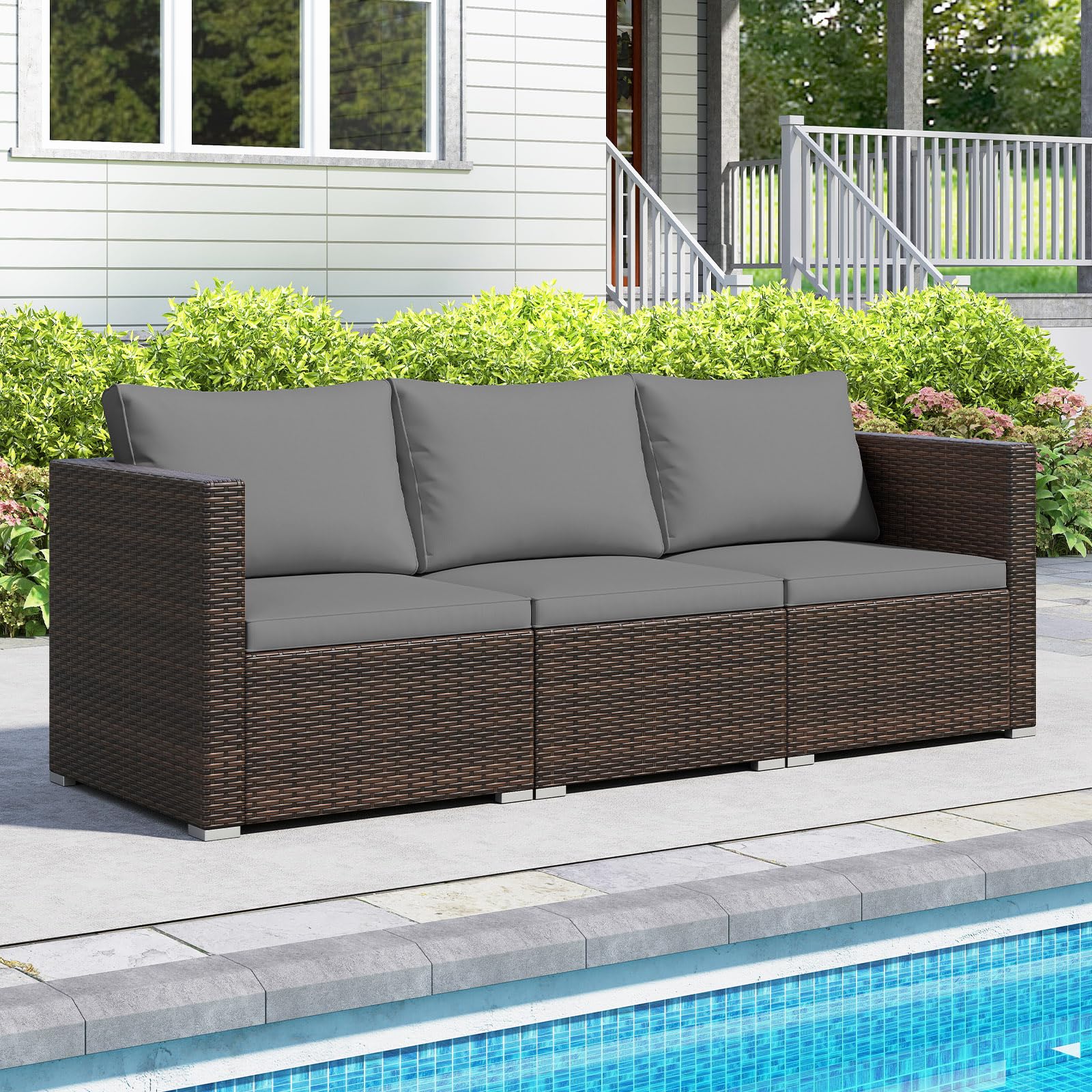Tangkula 3 Pieces Patio Sectional Sofa Set with Soft Cushions