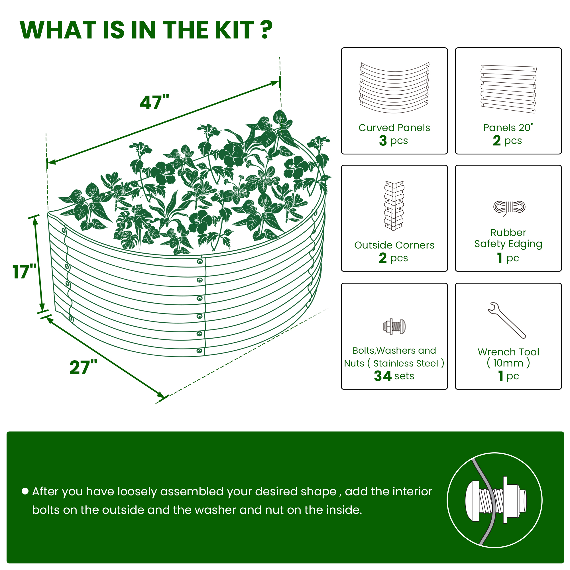 Olle Gardens halvcirkelformet plantekasse i natgrå – 43 cm høj planteløsning til sunde rødder og en elegant have