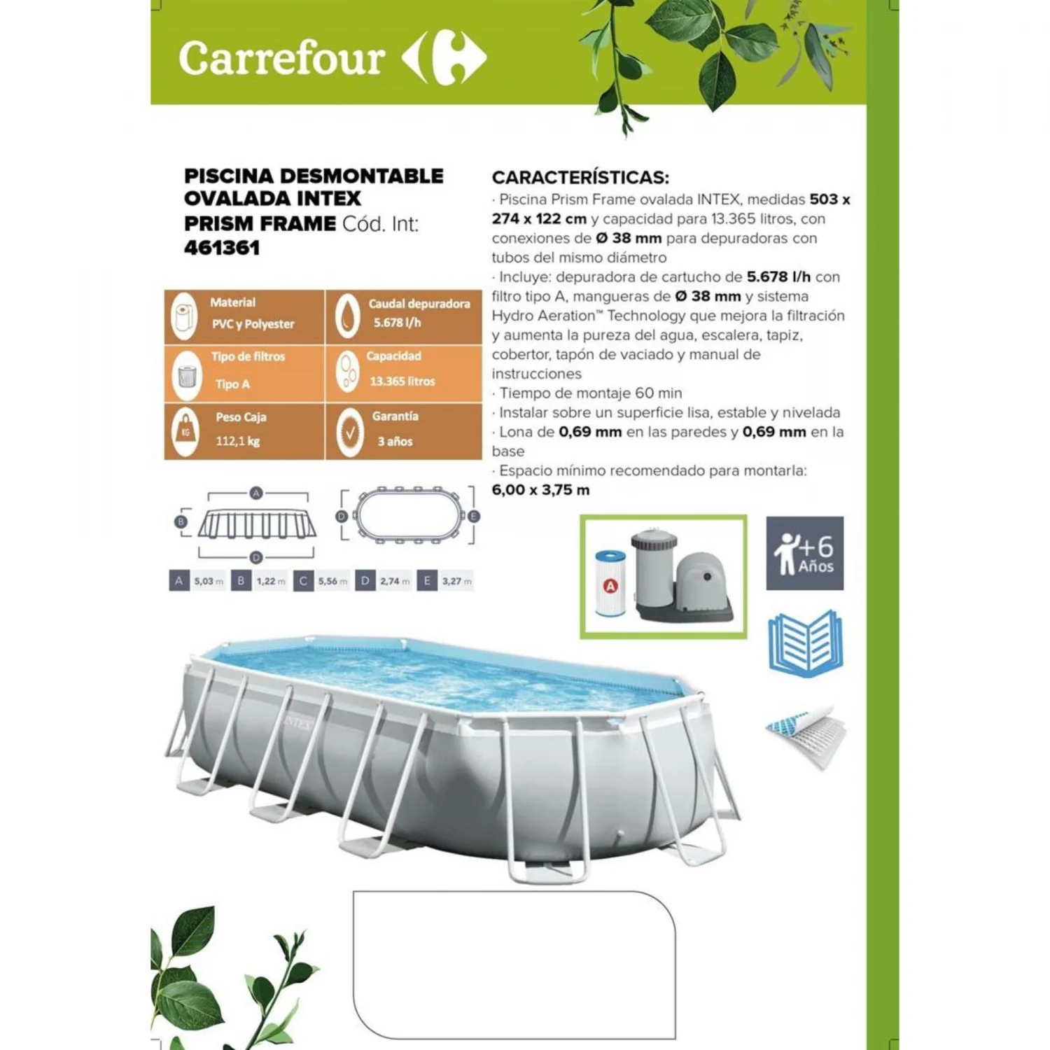 Piscine amovible ovale Intex Prism Frame 503 x 274 x 122 cm avec filtre