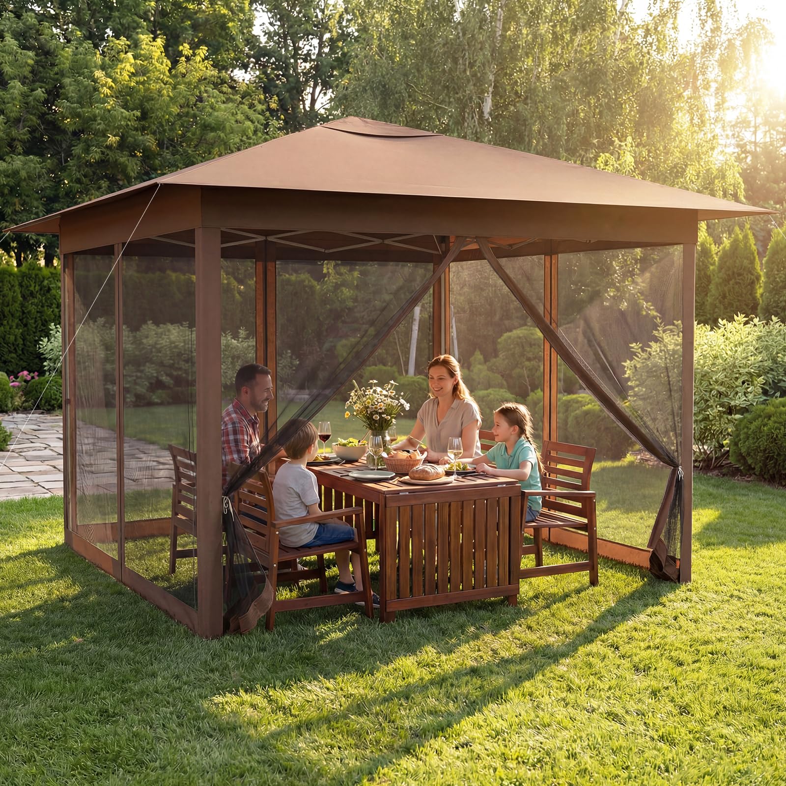 Tangkula 11.5 x 11.5 FT Pop-up Canopy Instant One-Person Setup with Mesh Screen Netting