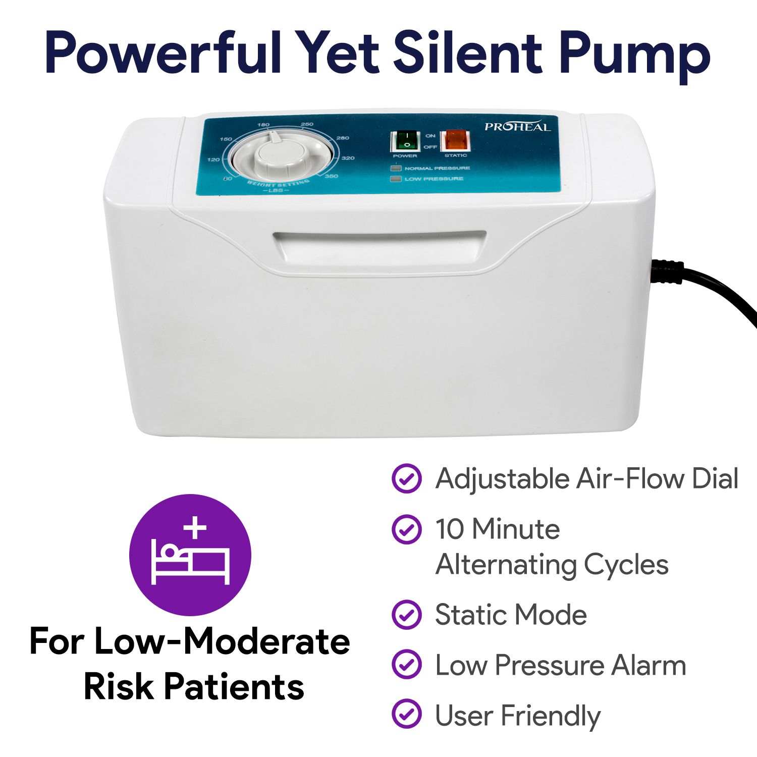 Proheal Low Air Loss Alternating Pressure Air Mattress with Pump - Stages I - III - Bed Size: 36 x 80 Bed Thickness: 8 in
