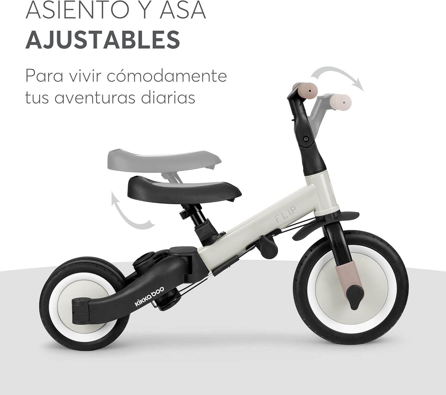 KikkaBoo FLIP, Tricycle évolutif 5 en 1 pour bébé, Vélo avec ou sans pédales, Réglable et transformable, Beige, de 1 à 5 ans