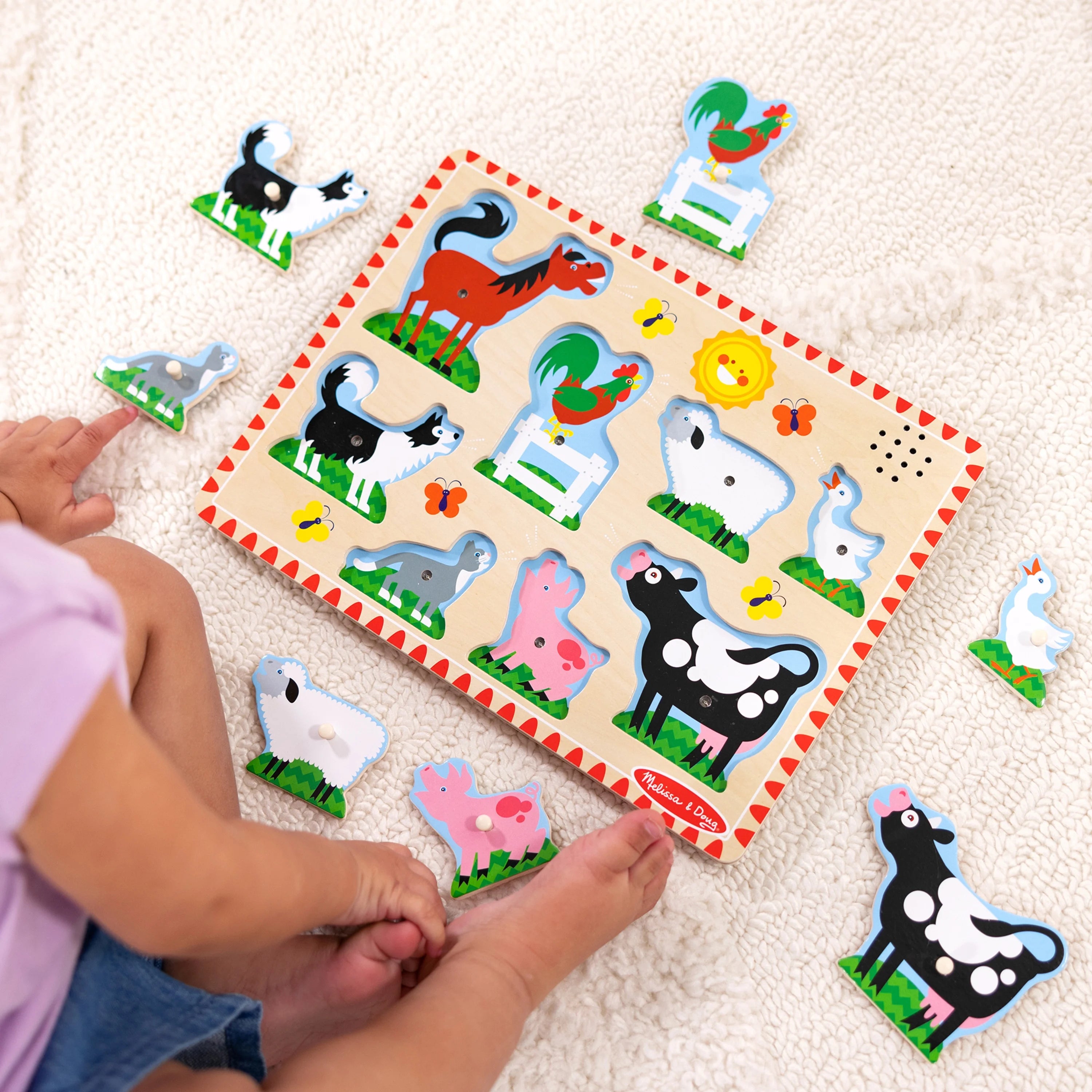 Melissa & Doug Farm Animal Sound Puzzle – Puzzle en bois avec effets sonores (8 pièces)