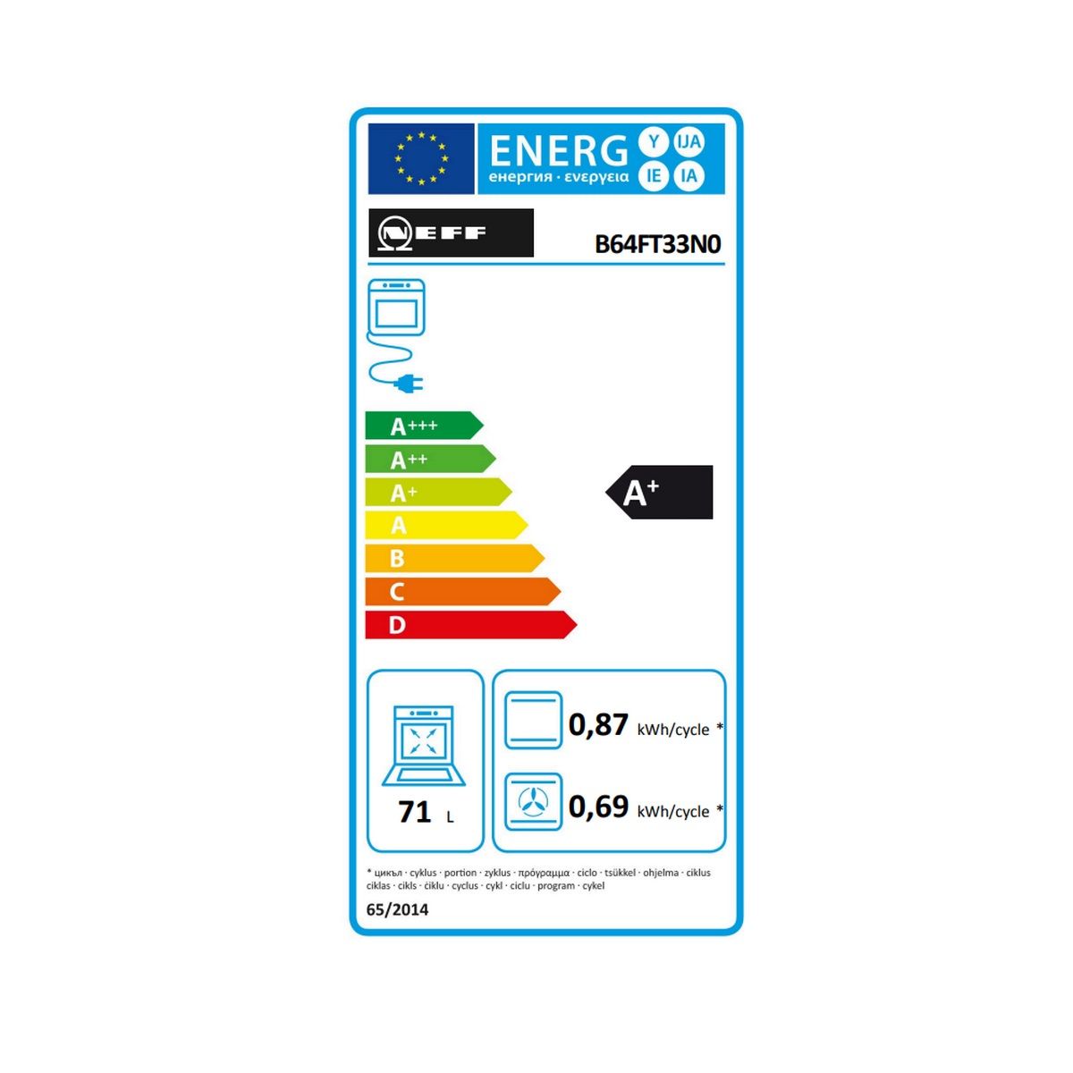 Four combiné vapeur encastrable Neff 71 L 60 cm A+ Ecoclean Noir - B64ft33n0