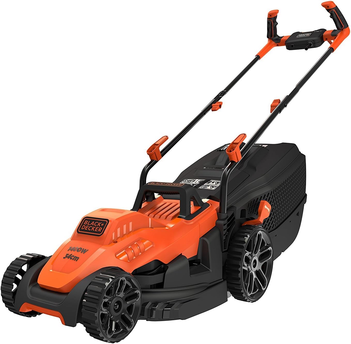 BLACK+DECKER Cykelplæneklipper, 1600W, 38 cm klippebredde, E-Drive-system, EdgeMax og SoftTouch, 6 klippehøjder, 45 liters opsamlingstank, BEMW471BH