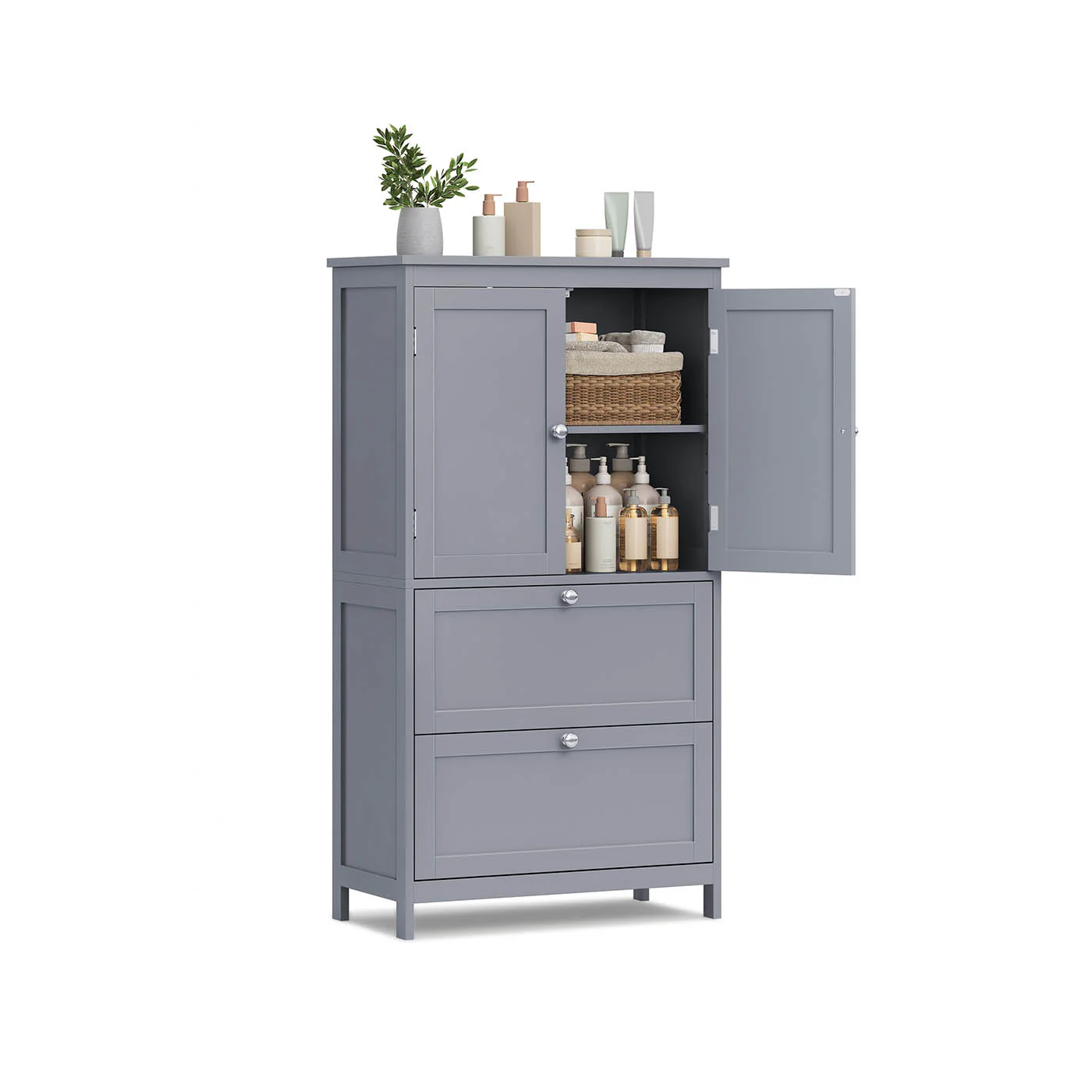 Meuble de salle de bain, meuble de cuisine avec 4 portes et étagères réglables