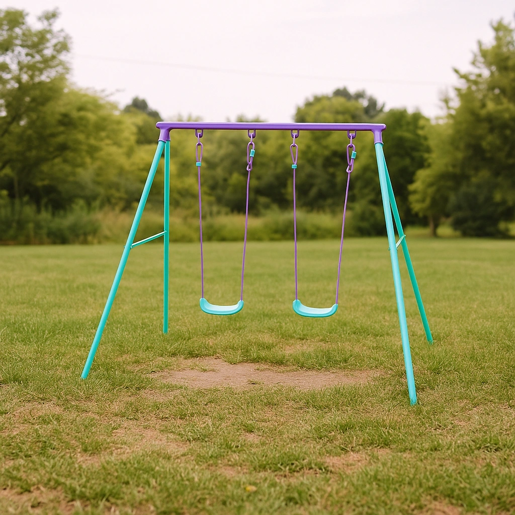 Balançoire double pour enfants en acier rose/turquoise pour jardin 2,4 x 1,6 x 2 m - OrrwvnF180lK