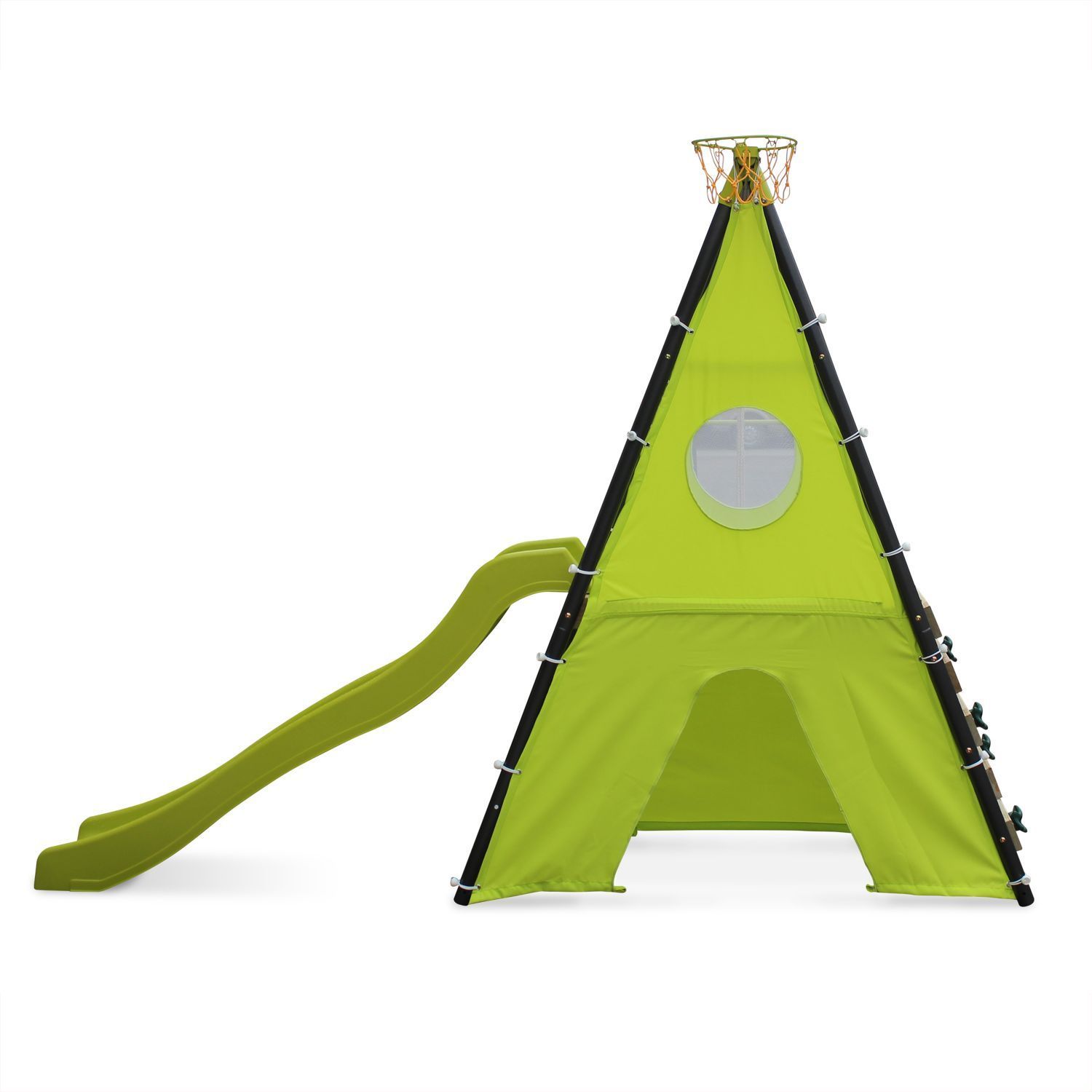 Legeplads med gynge og rutsjebane, grøn