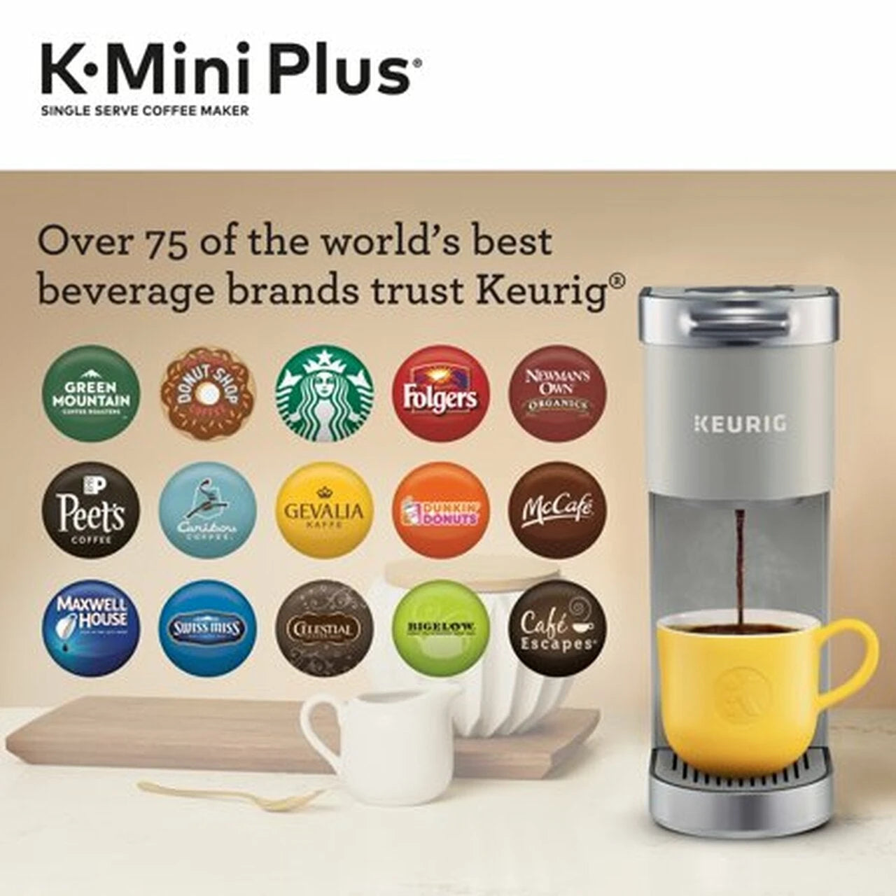 Keurig K-Mini Plus kaffemaskine til én kop, K-Cup kapsler, Studio Gray