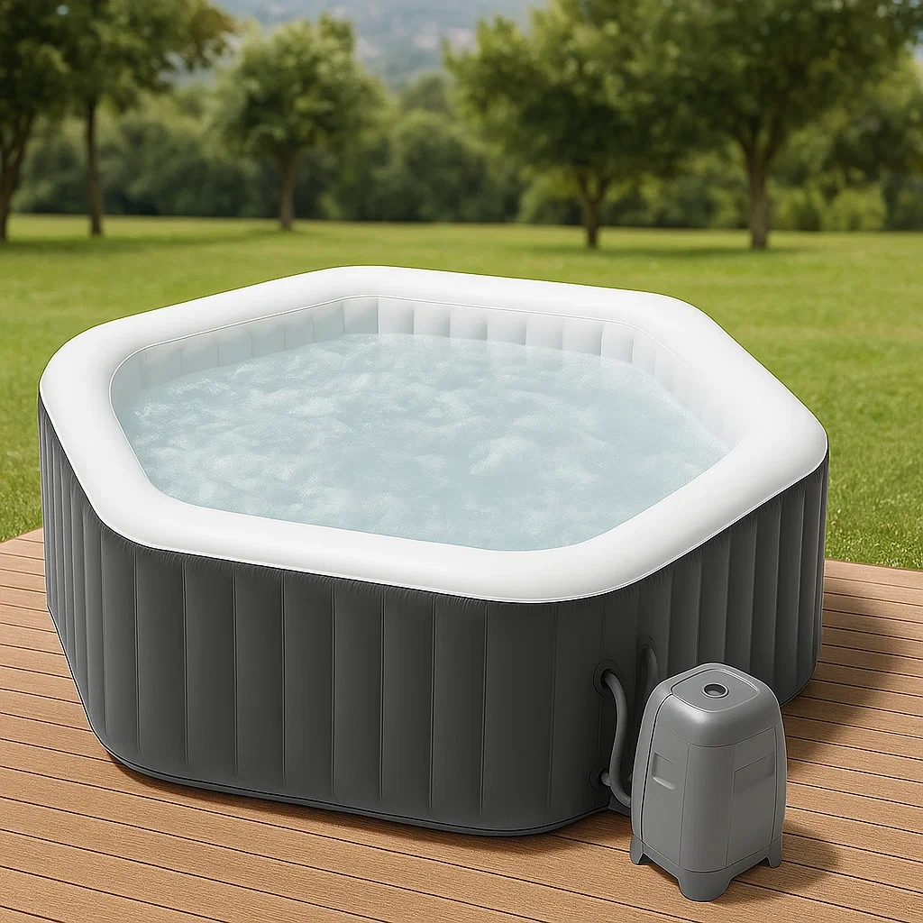 Aufblasbarer Whirlpool, 170 x 170 x 65 cm, 4 Personen, achteckig, Grau/Weiß UCAKMWf348dK