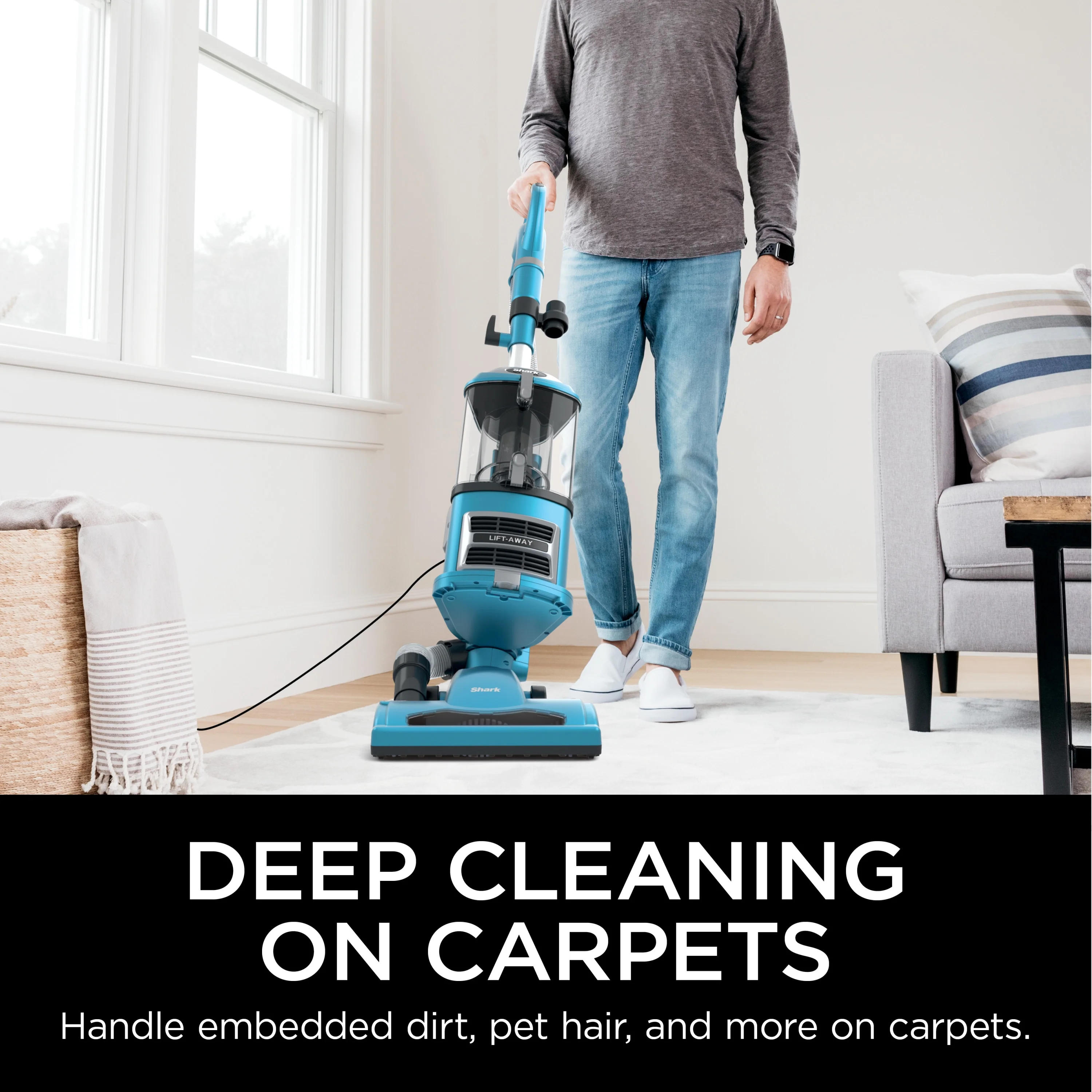 Shark Upright Vacuum, Navigator Lift - Away with Powerful Suction, Bagless, Hard Floor and Carpet, Large Dust Cup, Hepa Filter, Swivel Steering, Upholstery & Crevice Tool, NV380, Blue