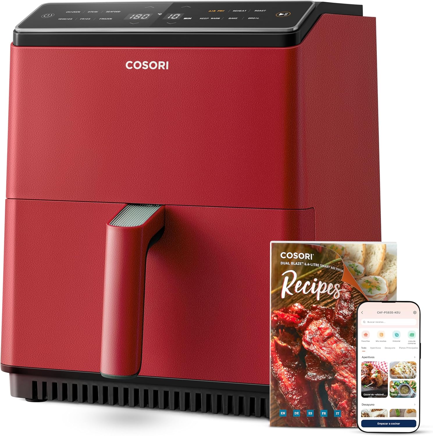 Friteuse à air intelligente COSORI 6,4 L, double chauffage, sans agitation ni préchauffage, avec recettes en espagnol et 12 programmes, gris foncé, modèle CAF-P583S