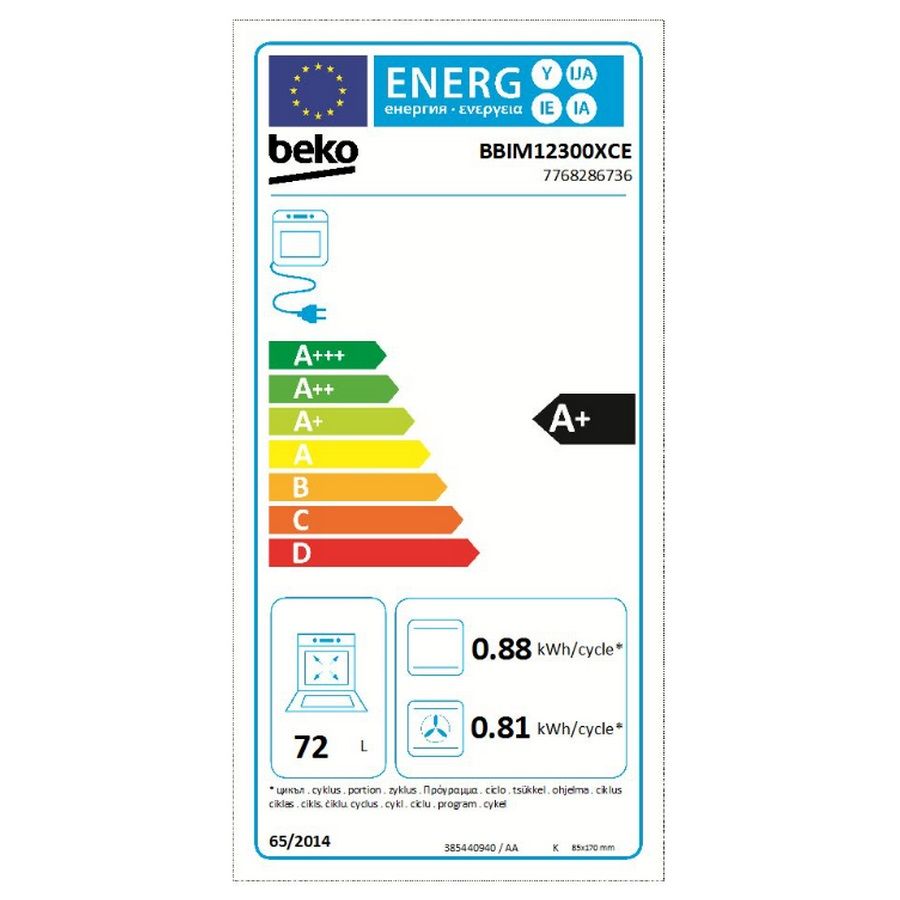 Beko Integreret Multifunktionsovn 72L 60cm Katalytisk Rustfrit Stål. - Bbim12300xce
