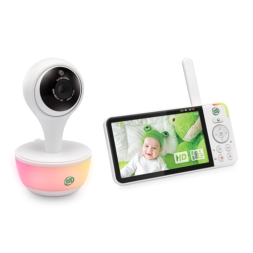 LeapFrog – Babyphone mit WLAN-Fernzugriff, 1080p, 5-Zoll-HD-Bildschirm (720p), Nachtlicht, Farbnachtsicht – Weiß