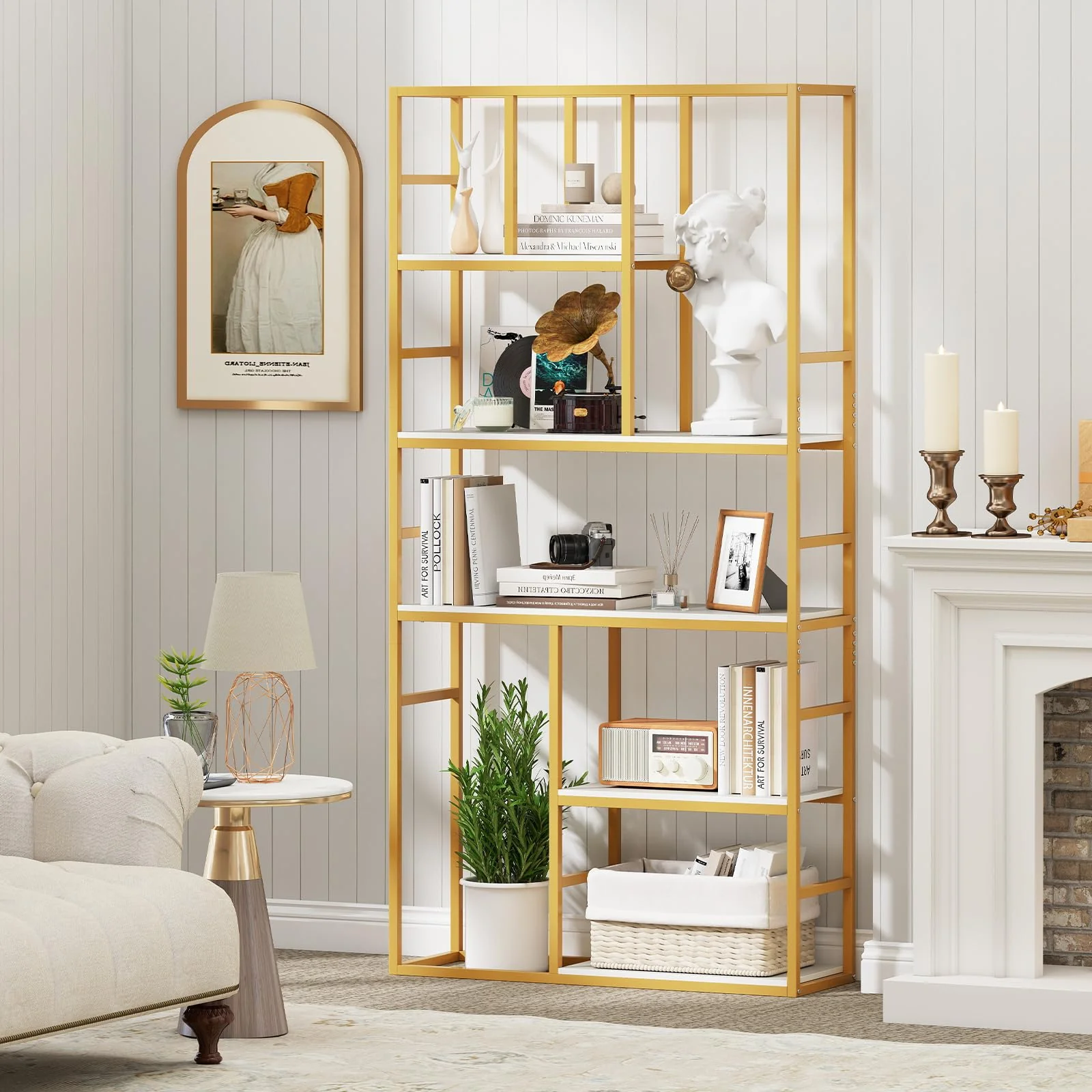 Tangkula 71 Inch Tall Bookshelf Metal Frame 5-Tier Geometric Bookcase