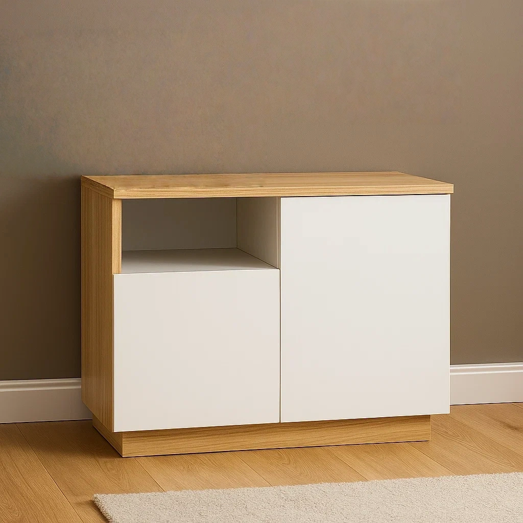 Chariot de cuisine à 2 portes et étagère, bois naturel et blanc, 80 x 40 x 60 cm - afVhjklyDInj