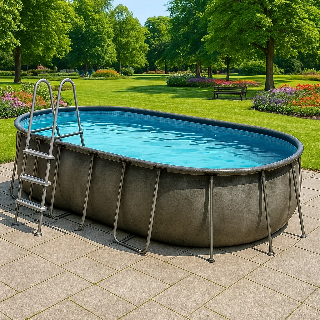 Piscine ovale tubulaire en acier démontable 472 x 286 x 104 cm Gris/Bleu UKQFhhD161IZ