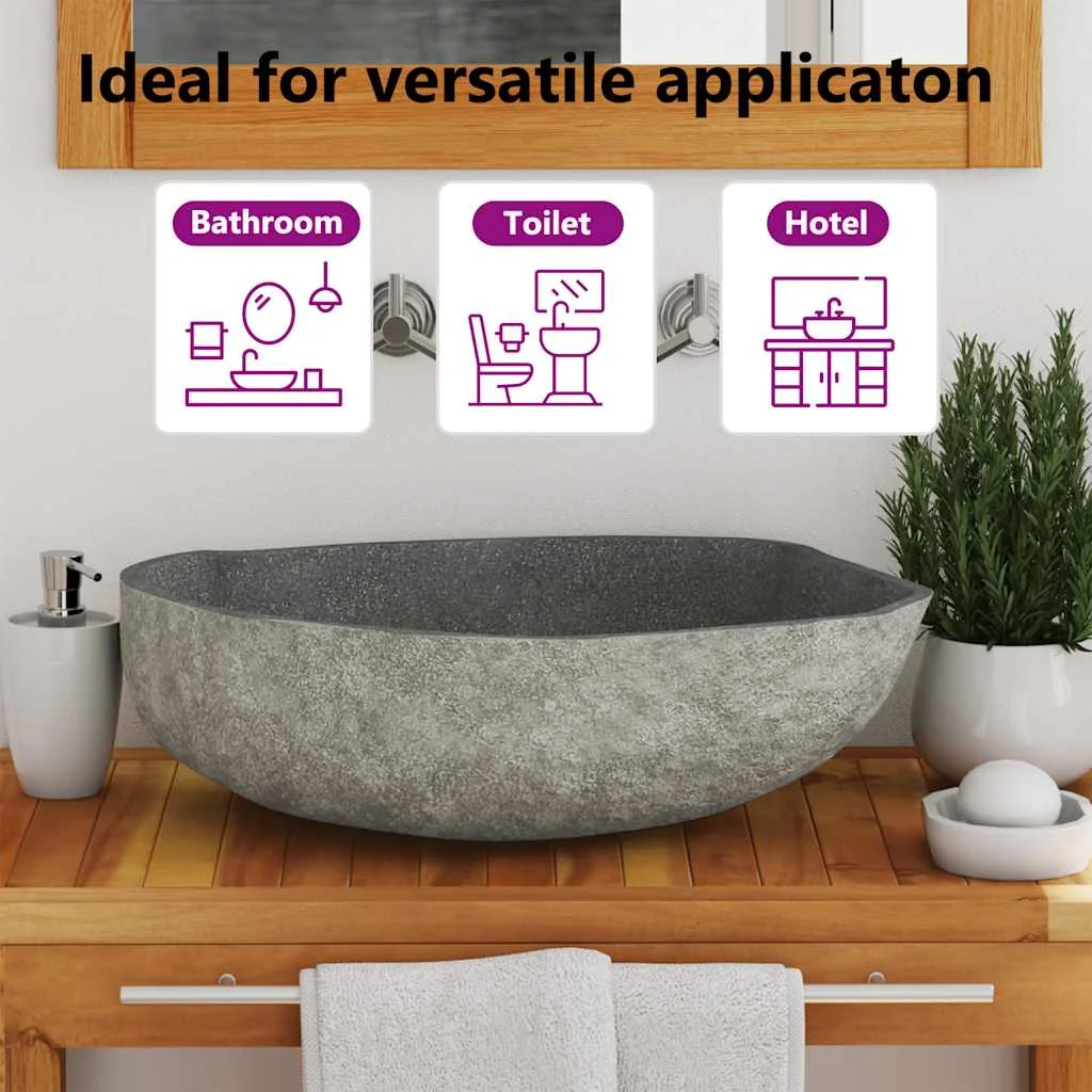 Vidaxl Bathroom Basin, Vessel Sink, Easy Assembly, (17.7" - 20.9")x(13.4" - 16.1")X4.5" River Stone