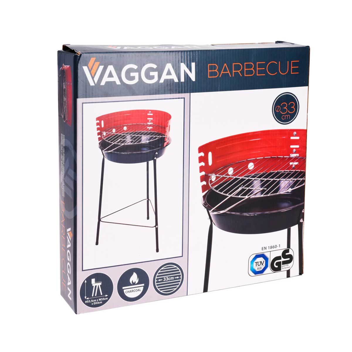 Åben stående grill rød/sort Ø33 cm