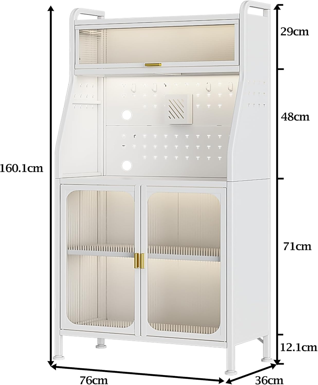 Fiutazge Küchen-Sideboard mit Rollen, Vitrine, Esszimmermöbel, moderner hoher Küchenschrank mit Türen und verstellbaren Einlegeböden für Wohnzimmer, Esszimmer, Eingangsbereich, 66 x 36 x 160 cm, Weiß