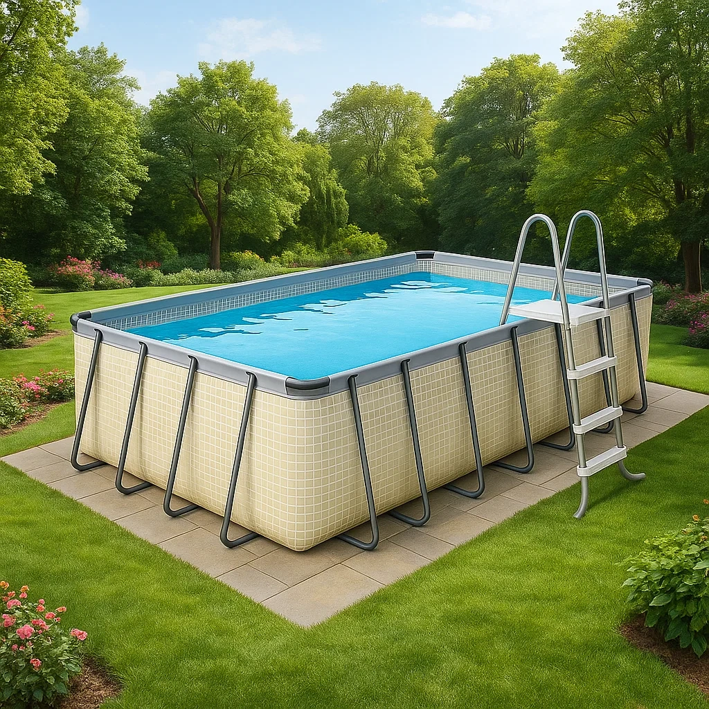 Piscine tubulaire rectangulaire 700 x 355 x 125 cm, beige, avec filtre et échelle IEKSalm173EZ