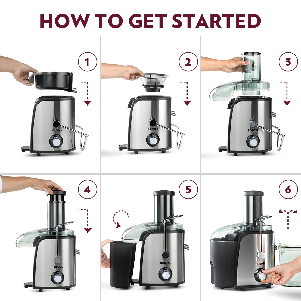 Extracteur de jus Borosil Primus Plus 800 W (2025) – Extracteur de jus centrifuge puissant avec grand récipient à jus. Deux vitesses et livraison à domicile disponibles.