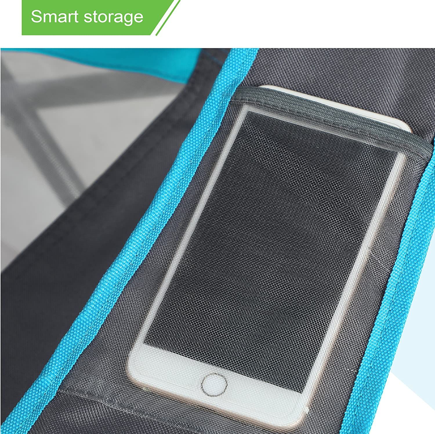 Chaise longue ALPHA CAMP avec auvent robuste pour la randonnée et les voyages, avec porte-gobelets, bleu émaillé