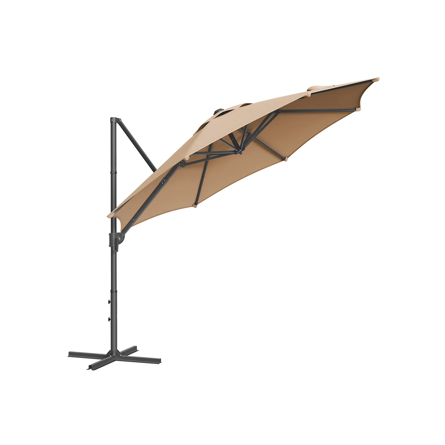 Parasol de jardin UPF 50+ pivotant à 360° avec manivelle à inclinaison fluide