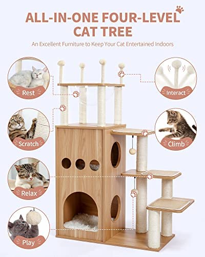 Arbre à chat Made4Pets, tour à chat moderne avec griffoirs entièrement recouverts de sisal