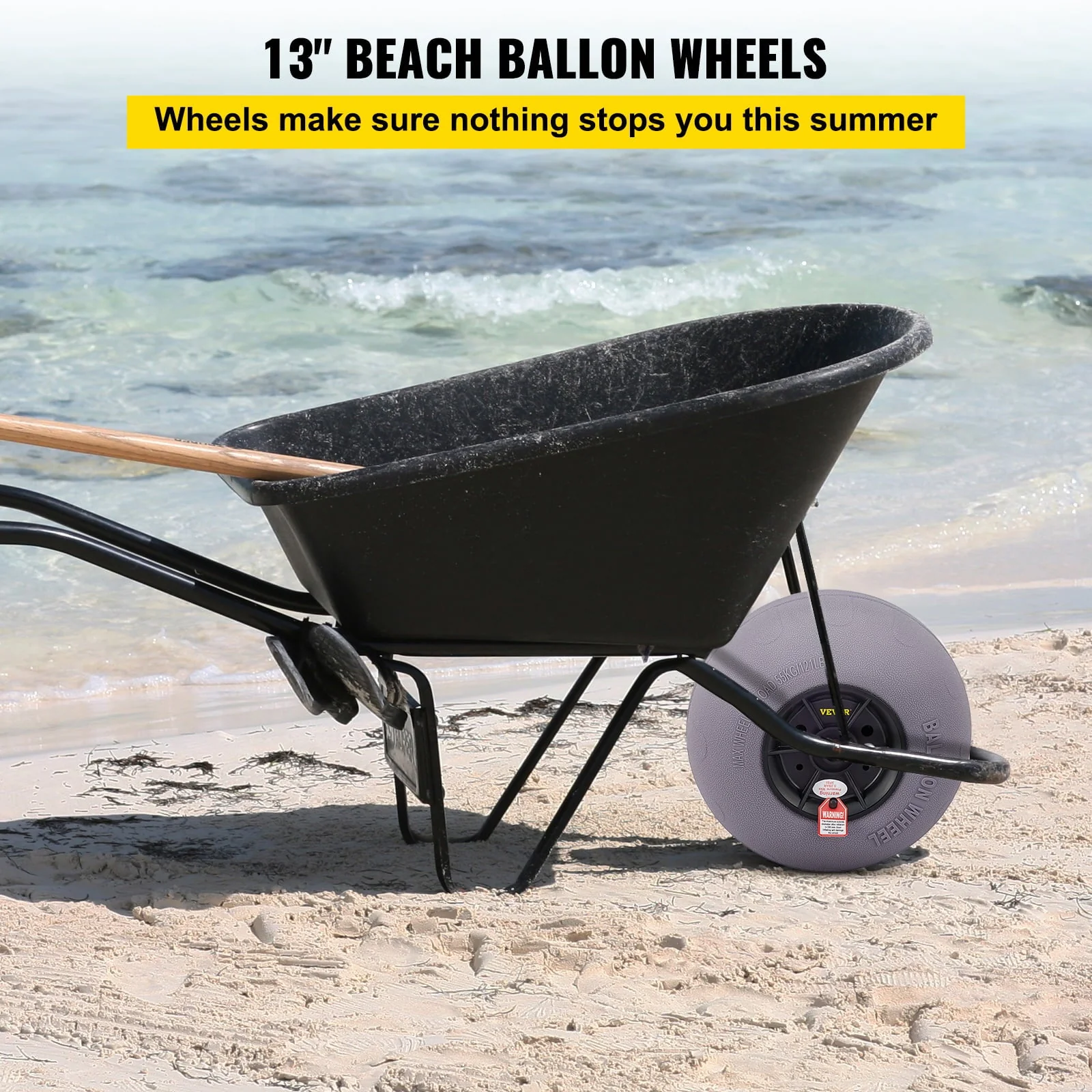 VEVOR Beach Balloon Wheels, 13" Replacement Sand Tires, TPU Cart Tires for Kayak Dolly, Canoe Cart and Buggy W/ Free Air Pump, 2 - Pack