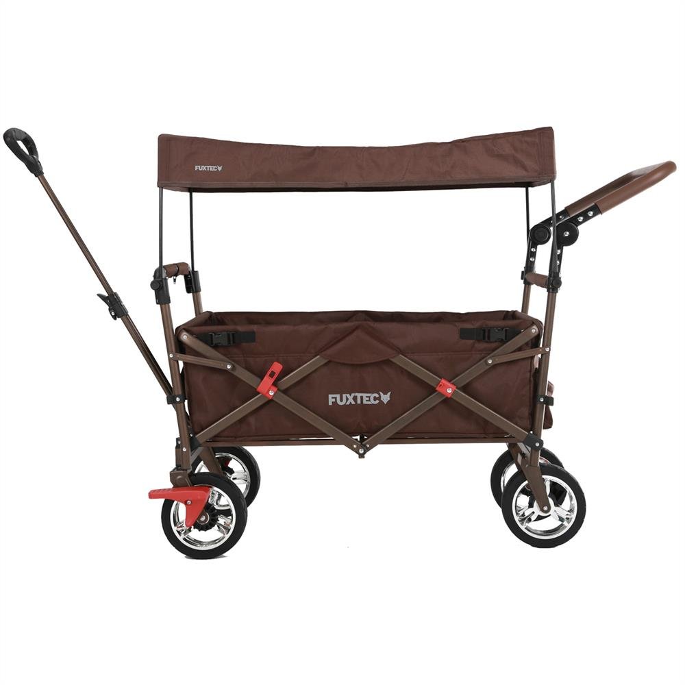 Bollerwagen FUXTEC FX-CT700, Grå sammenklappelig klapvogn til transport af børn, by, land, strand eller bjerg - med UV-beskyttelse, skubbehåndtag, håndbremse for og bag, originalen