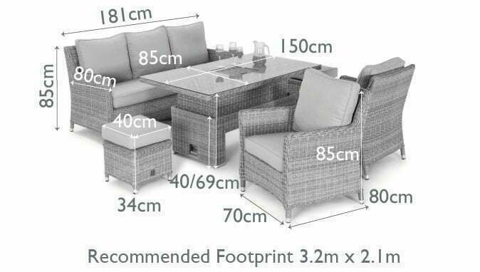 Garden sofa and dining set with lift-top table - Grey rattan