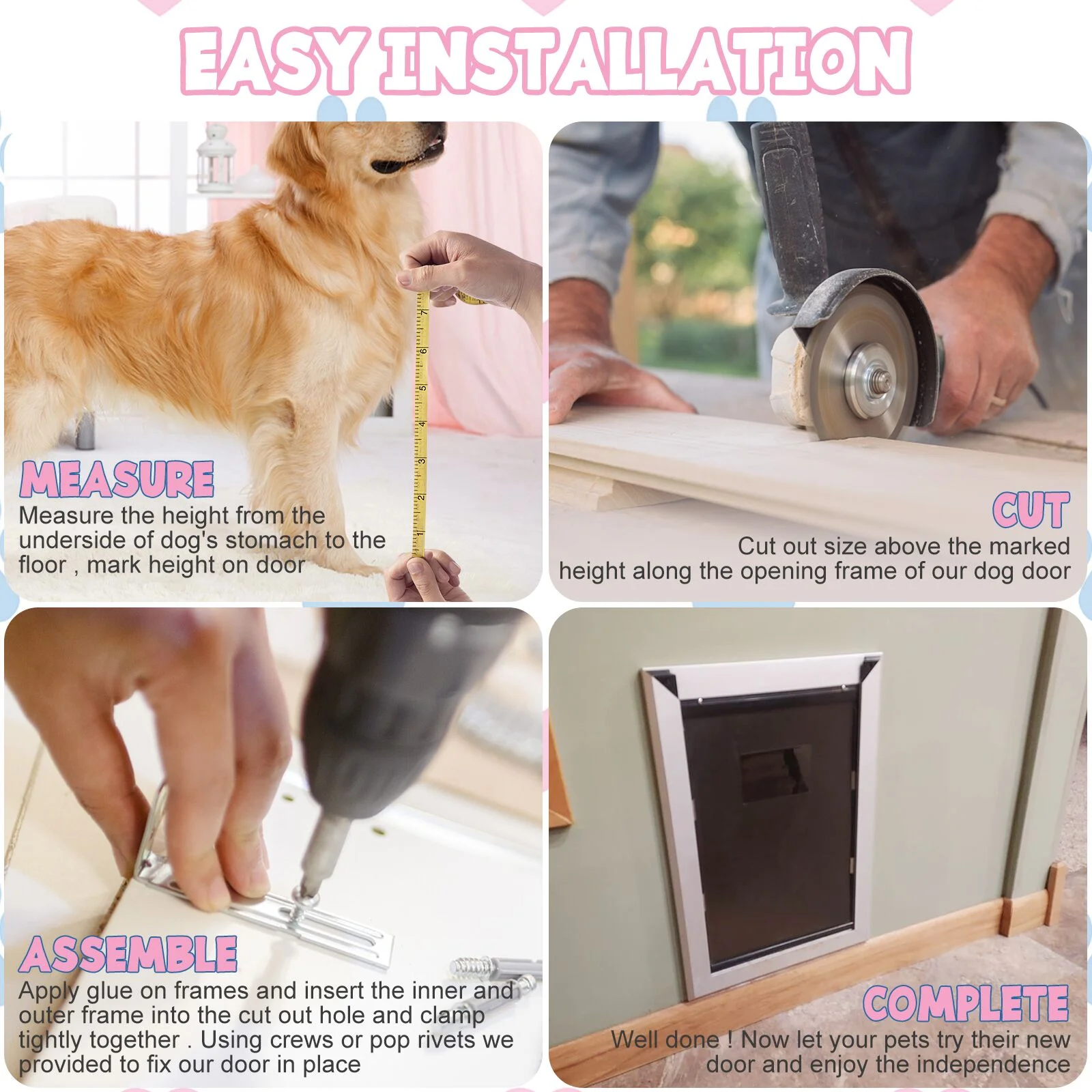 SHZOND Large Dog Door Aluminum Dog Doors W/Extra - Large Flap 17.5" W x 27.7" H Doggie Doors for Large Dog up to 220 lb