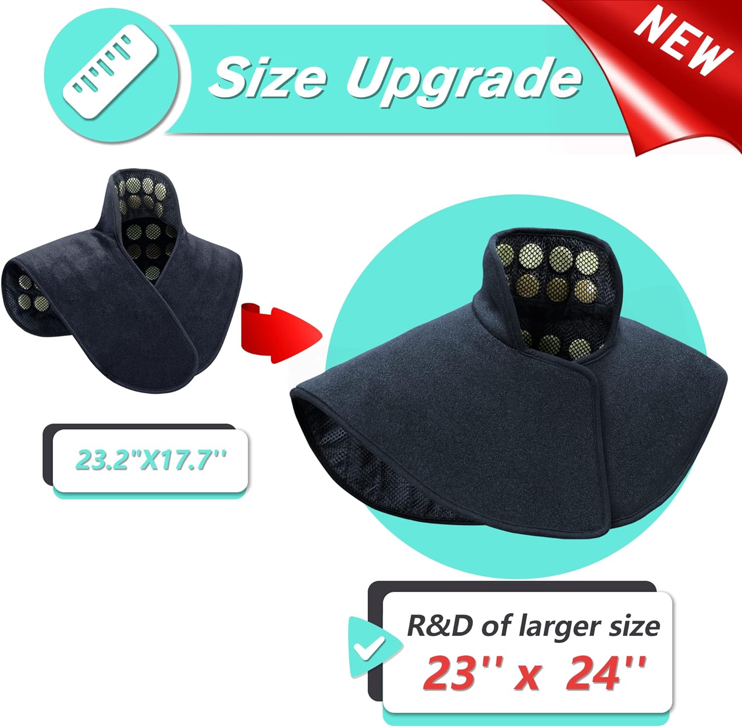 Coussin chauffant UTK pour le cou et les épaules, en jade et tourmaline naturels, taille optimisée pour couvrir davantage de zones du cou, des épaules, des omoplates et du dos (58,4 x 61 cm) | Cadeau pour papa