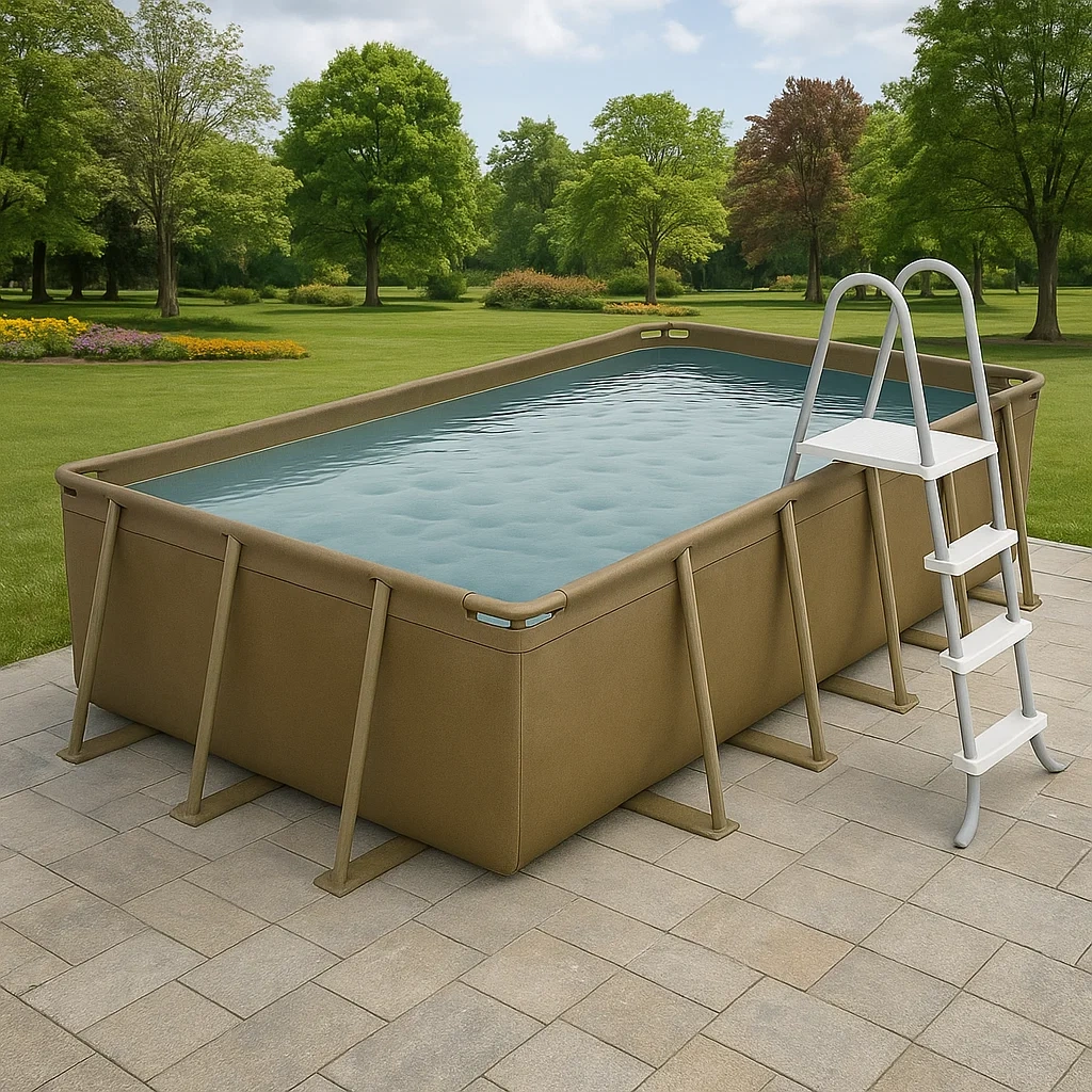 Piscine tubulaire rectangulaire amovible en acier 532 x 265 x 119 cm kaki/gris avec filtre et échelle hJInnml192Me