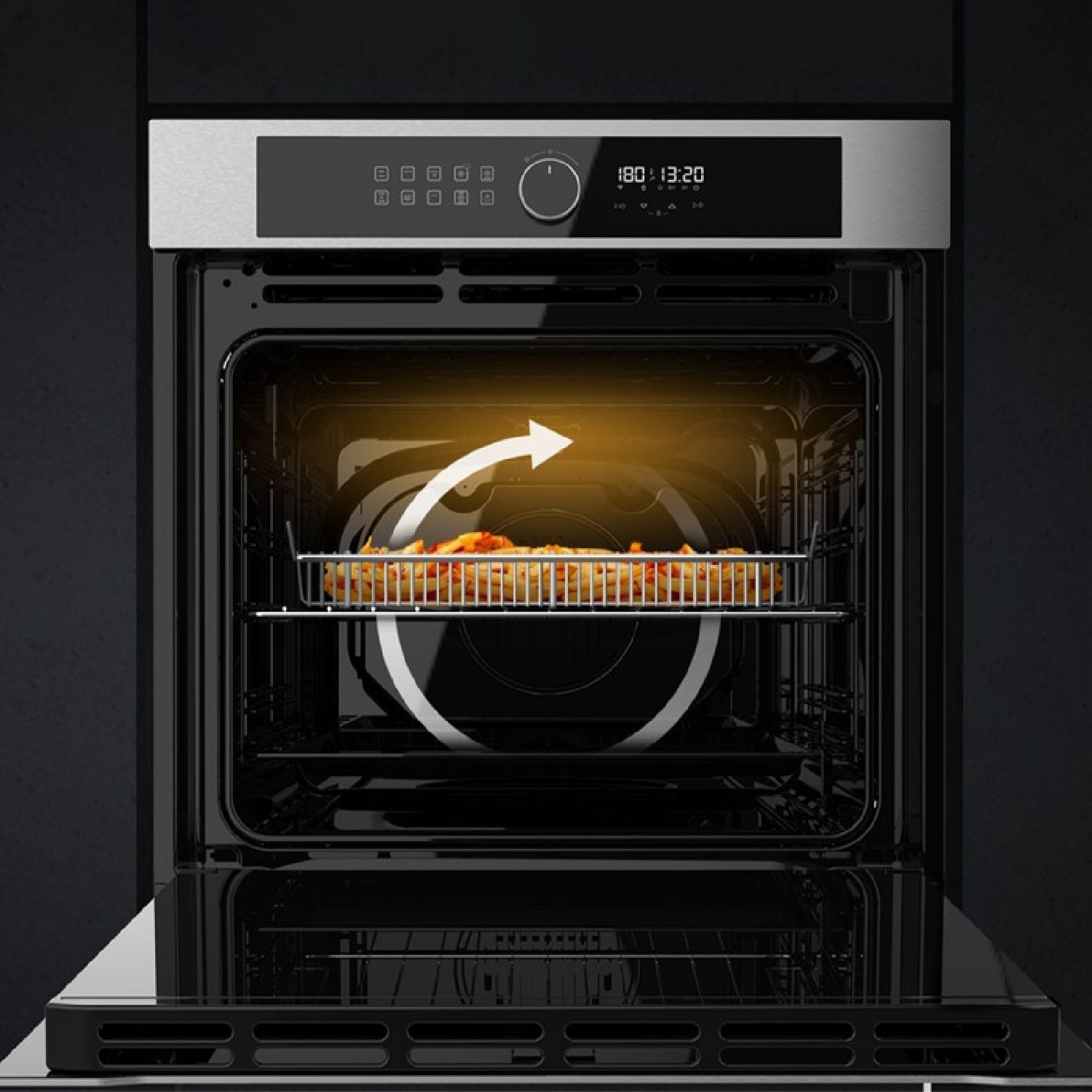 Indbygget airfryer-ovn i rustfrit stål med 72 liters kapacitet, 11 funktioner inklusive Airfryer Master, Pizza Master, Steam Assist og Steam Easyclea
