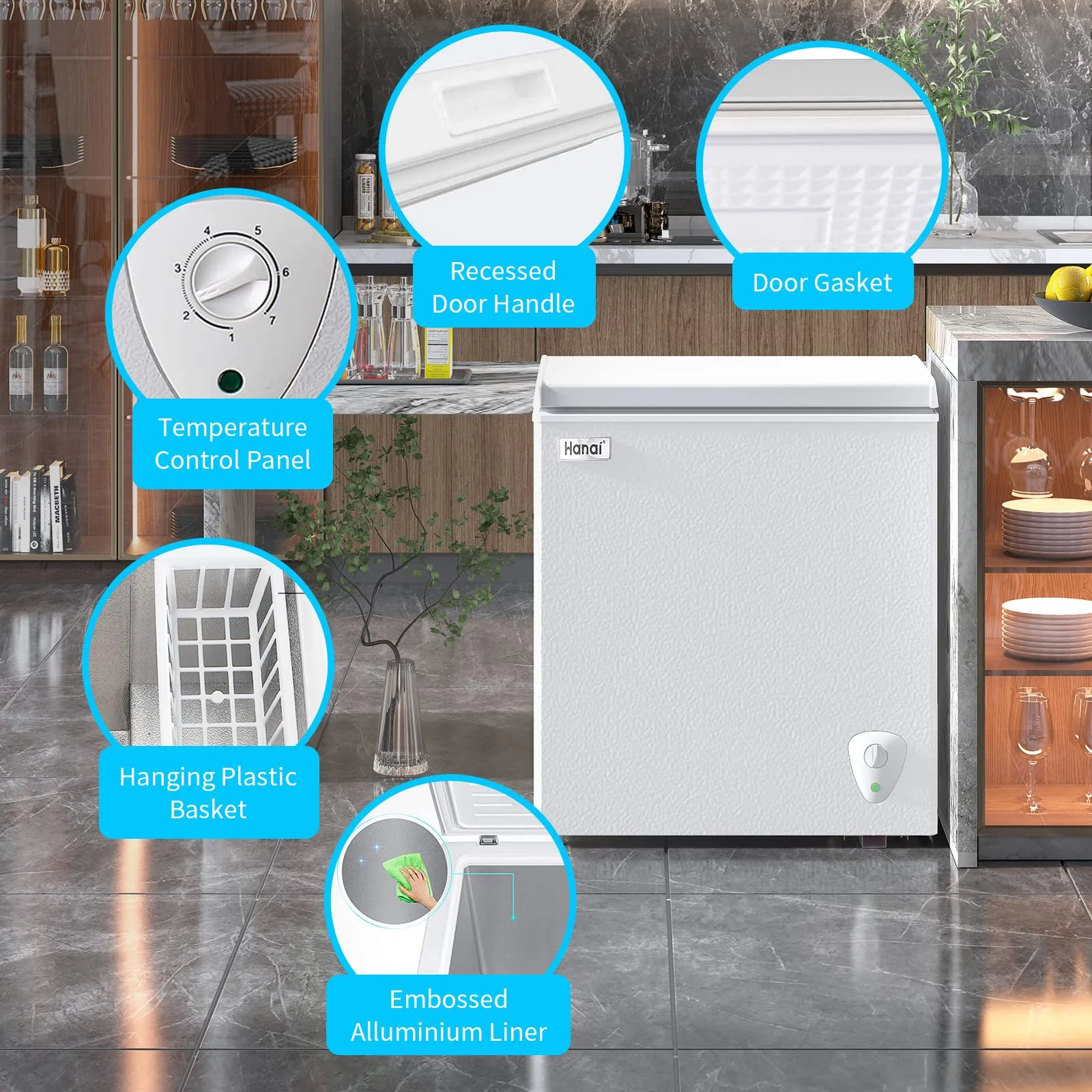 WANAI Chest Freezer 3.5 cu ft, Small Chest Freezer, Upright Single Door Refrigerator, White