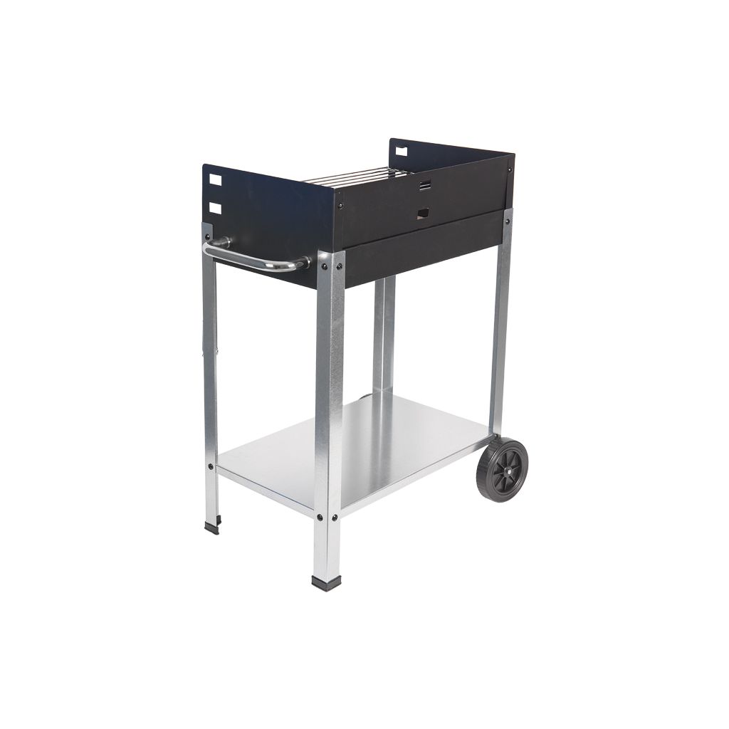 Barbecue à charbon Cofan avec roulettes | Grille réglable | Avec brique réfractaire et poignée latérale | Transport facile | Grande surface de cuisson | Dimensions : 56,7 x 36 x 83 cm