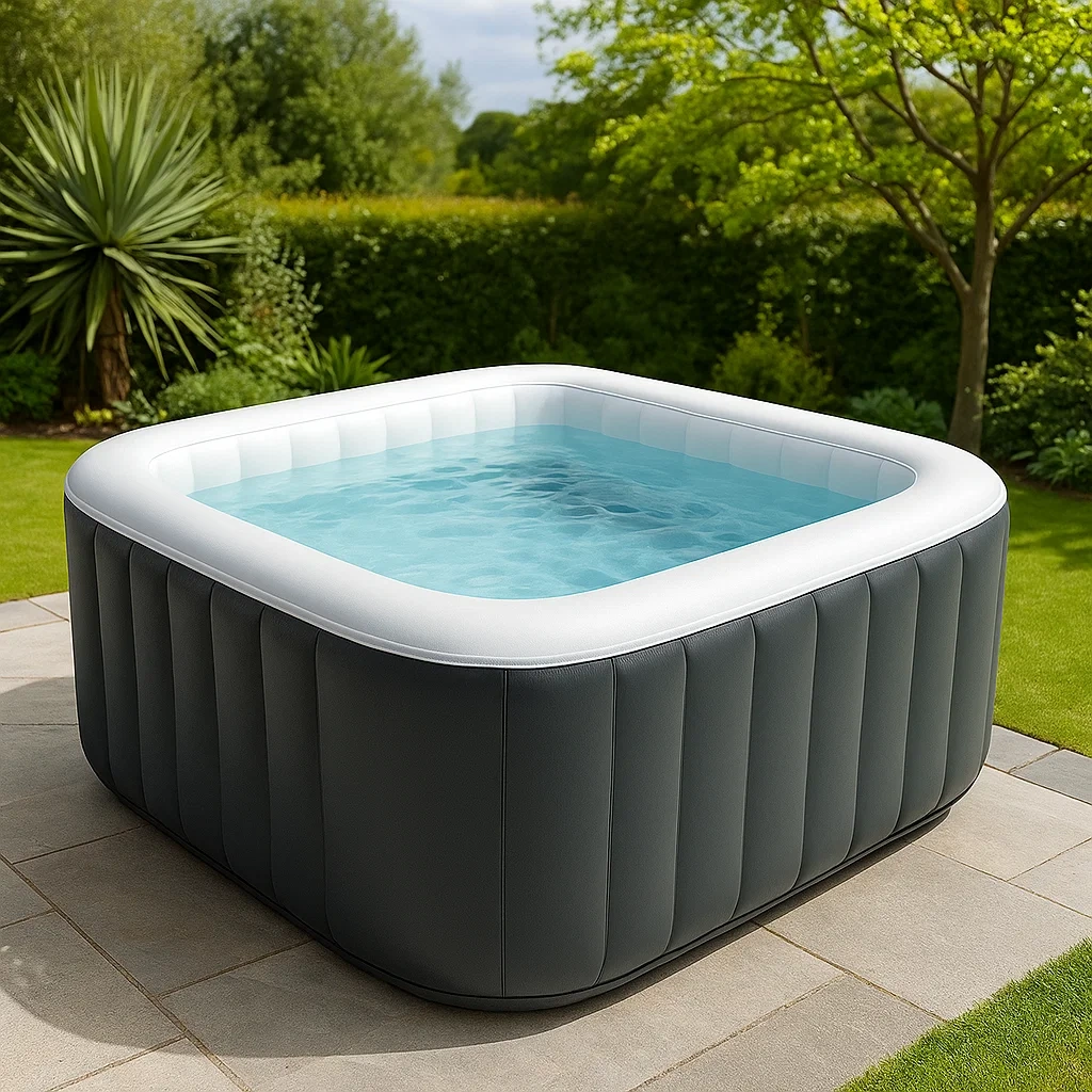Aufblasbarer Whirlpool 178x178x70 cm, 4 Sitze, dunkelgrau/weiß, quadratische Form DNKMJoT350Vq