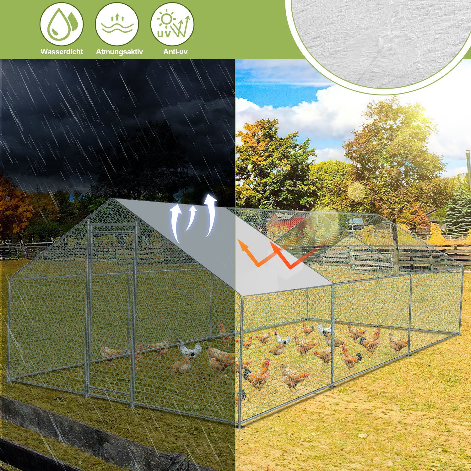 2025 Sonnewelt hønsegård med PE markise 3 x 6 x 2 m