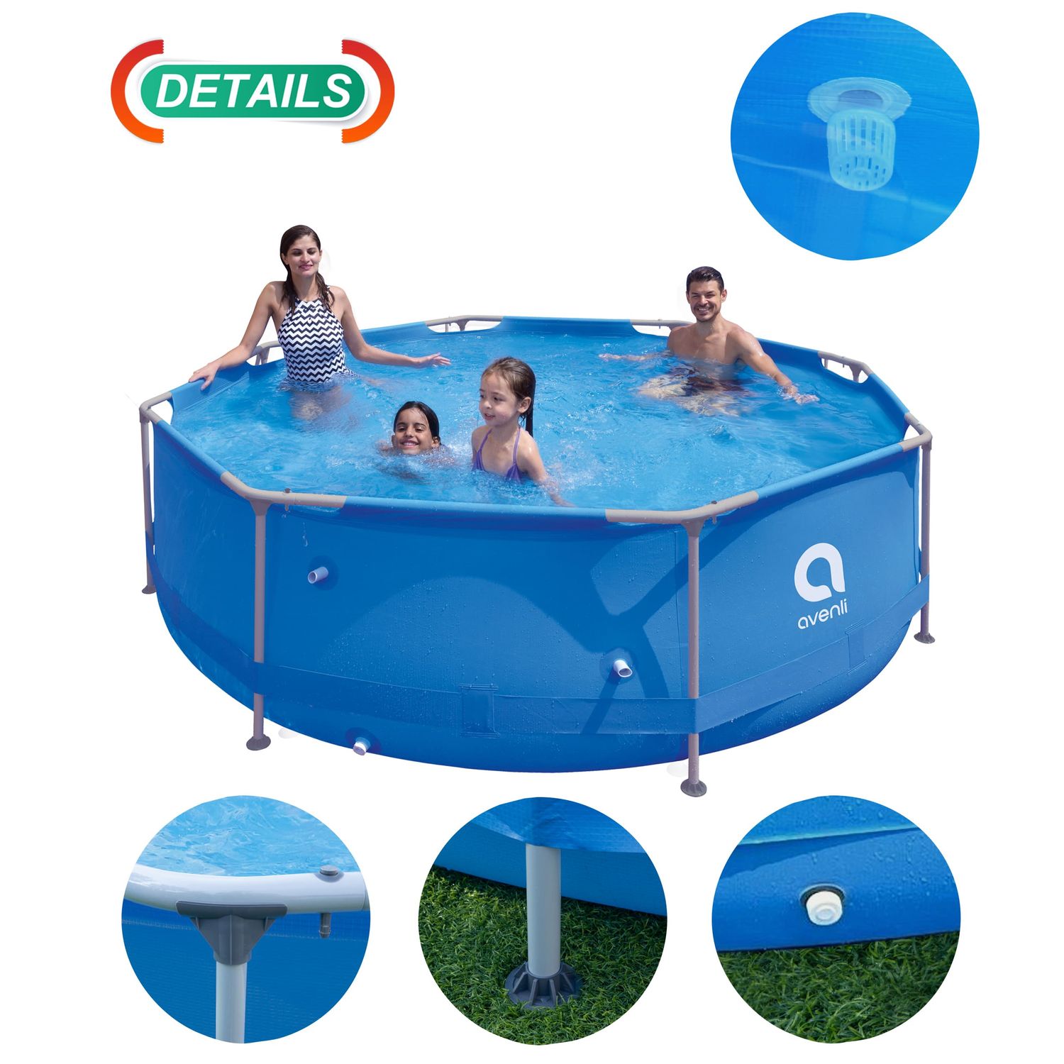 Piscine tubulaire Avenli. Capacité : 4 383 L. Dimensions : 300 cm et 76 cm. Avec purificateur d