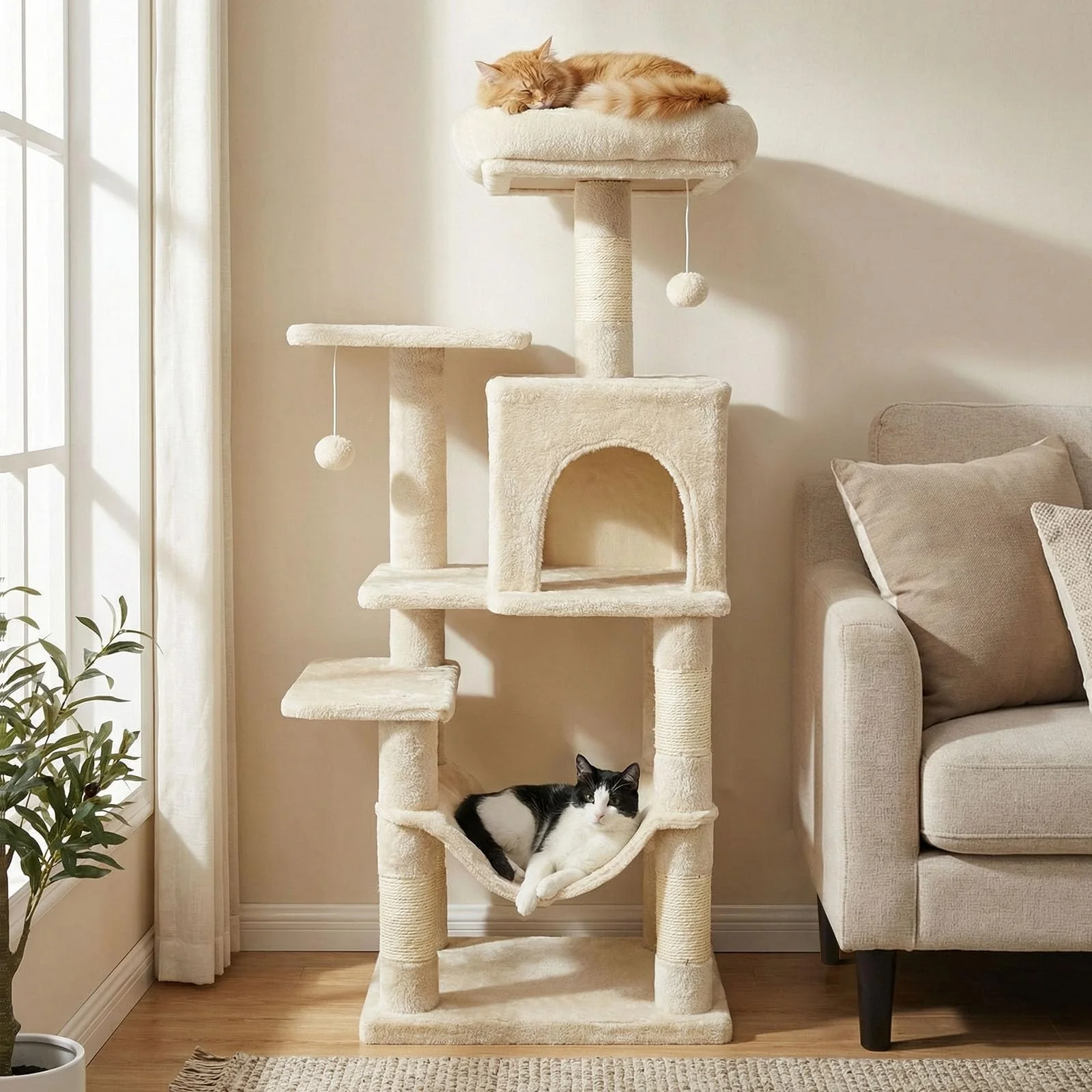 Tangkula 44 Inch Multi-Level Cat Tower with Sisal Scratching Posts