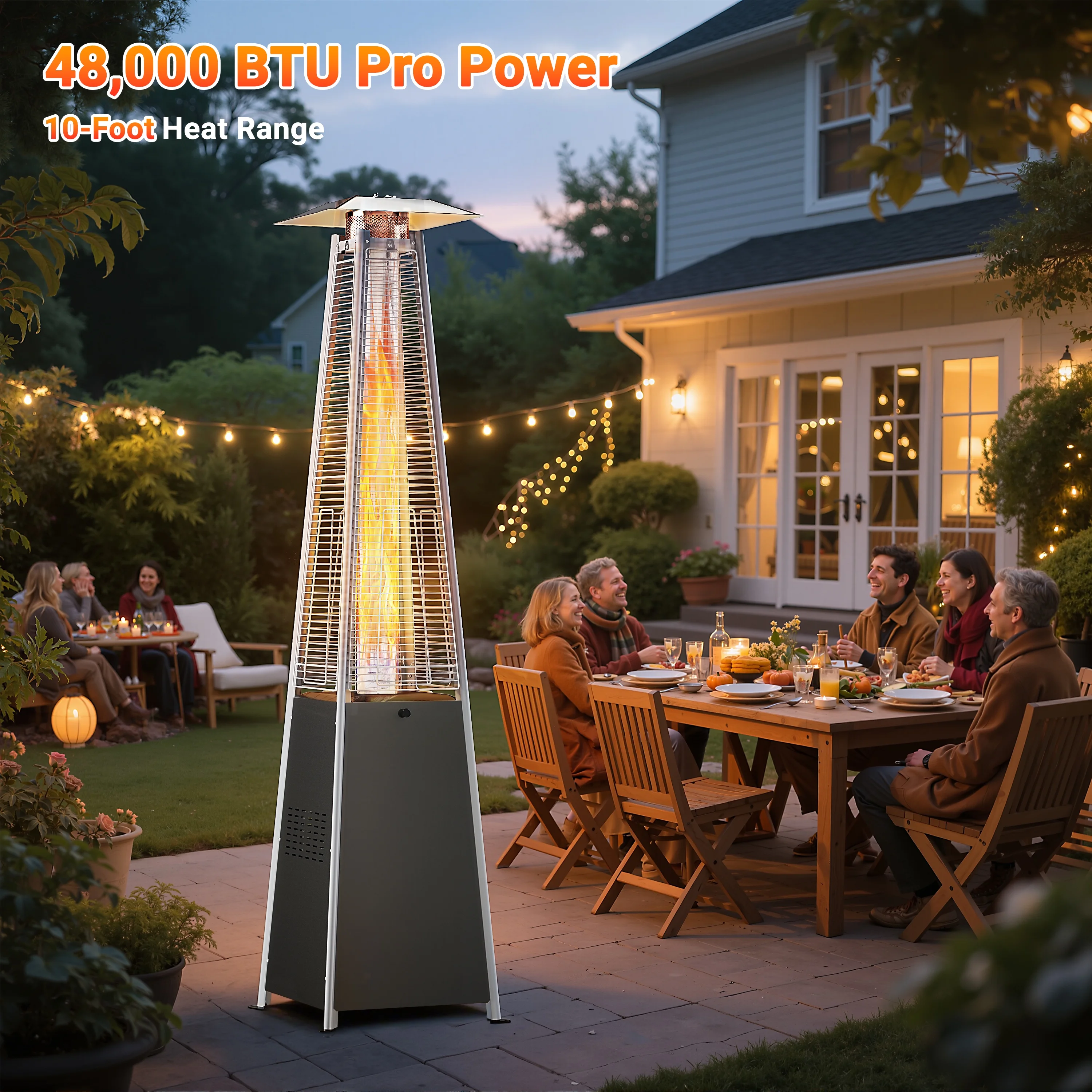 Segmart 48, 000 BTU Pyramid Patio Heater, Tall Standing Outdoor Propane Heater with Wheels & Tip - Over Safety Protection, Visible Flame Glass Tube for Backyard, Garden, Commercial Use - Gray