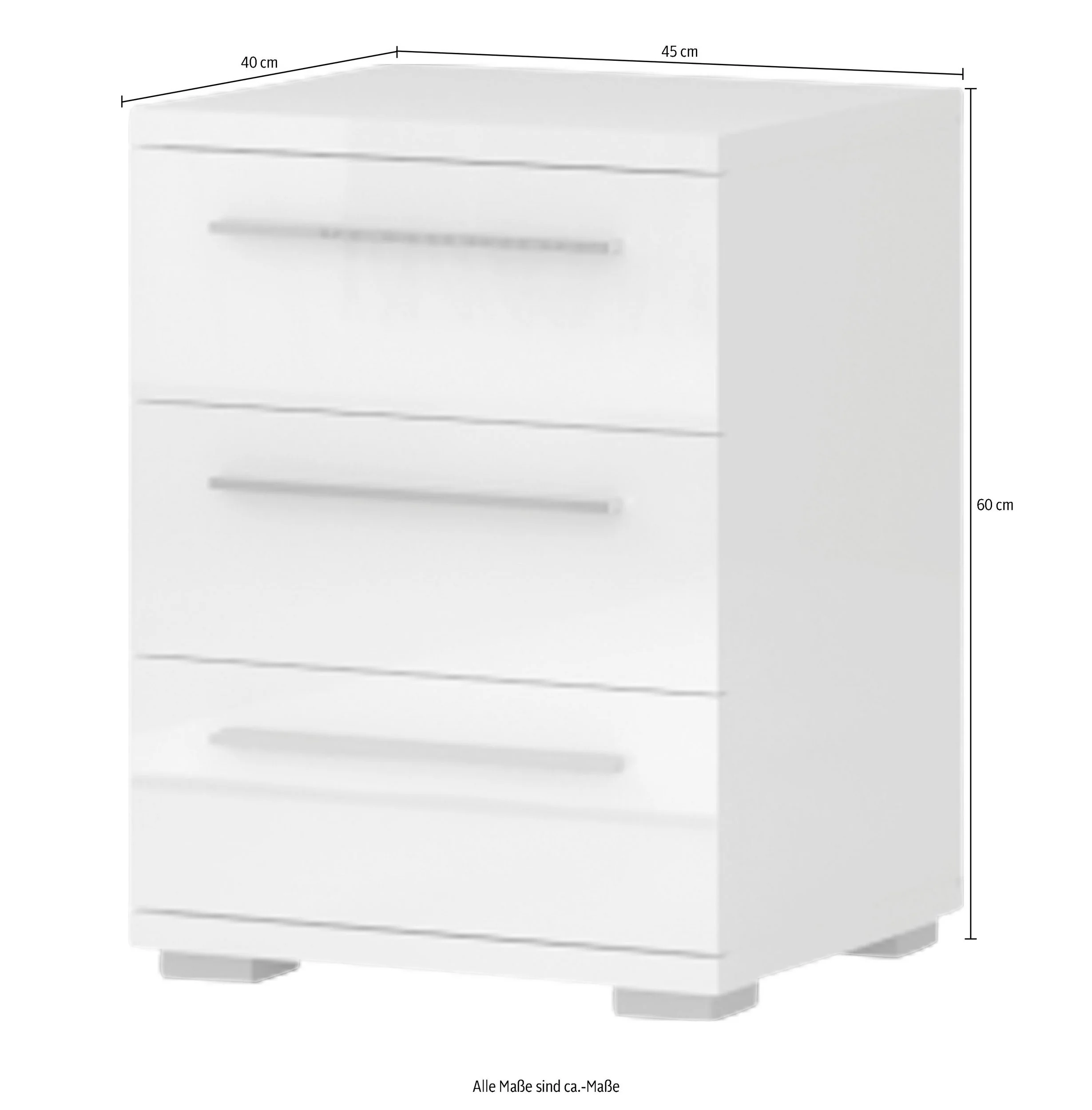 Table de chevet piano beige brillant avec 3 tiroirs, largeur 42 cm