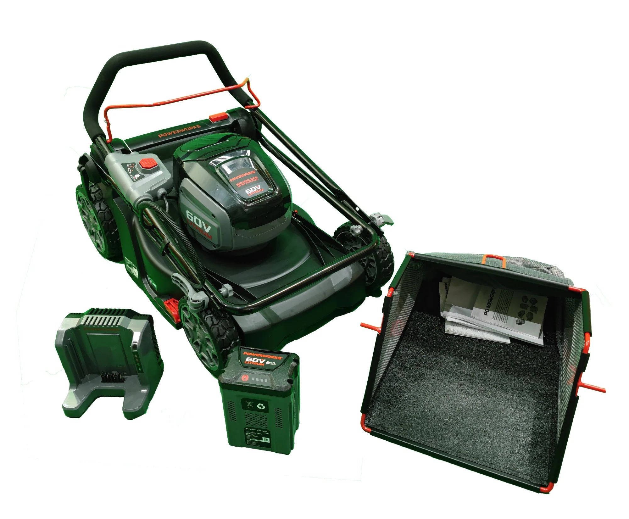 Tondeuse à gazon sans fil Powerworks PD60LM41K2 60 V (modèle 2025) avec batterie 60 V 2 Ah et chargeur