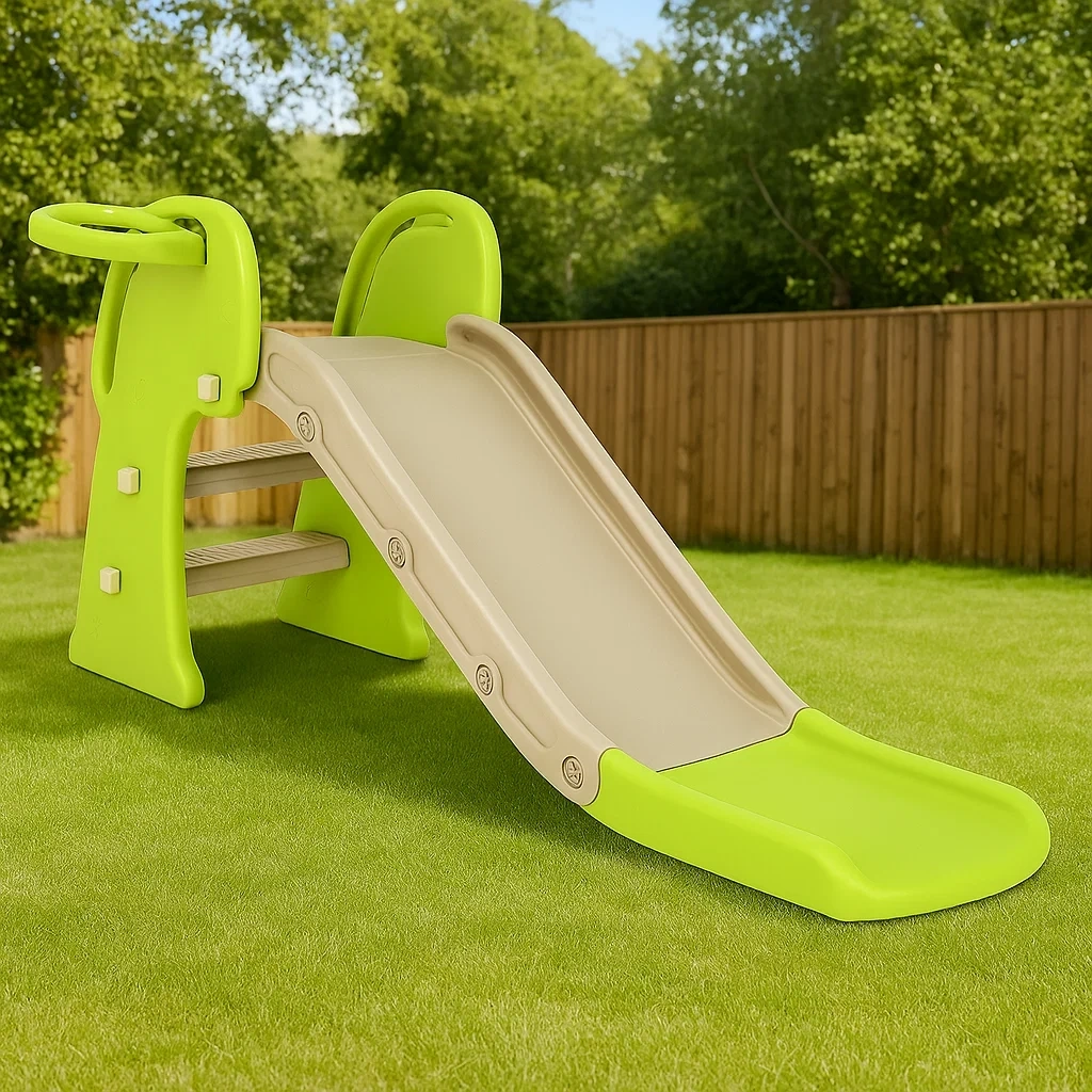 Toboggan 145 x 60 x 98 cm beige et vert 2 à 6 ans pliable - jXpSrUND78uj