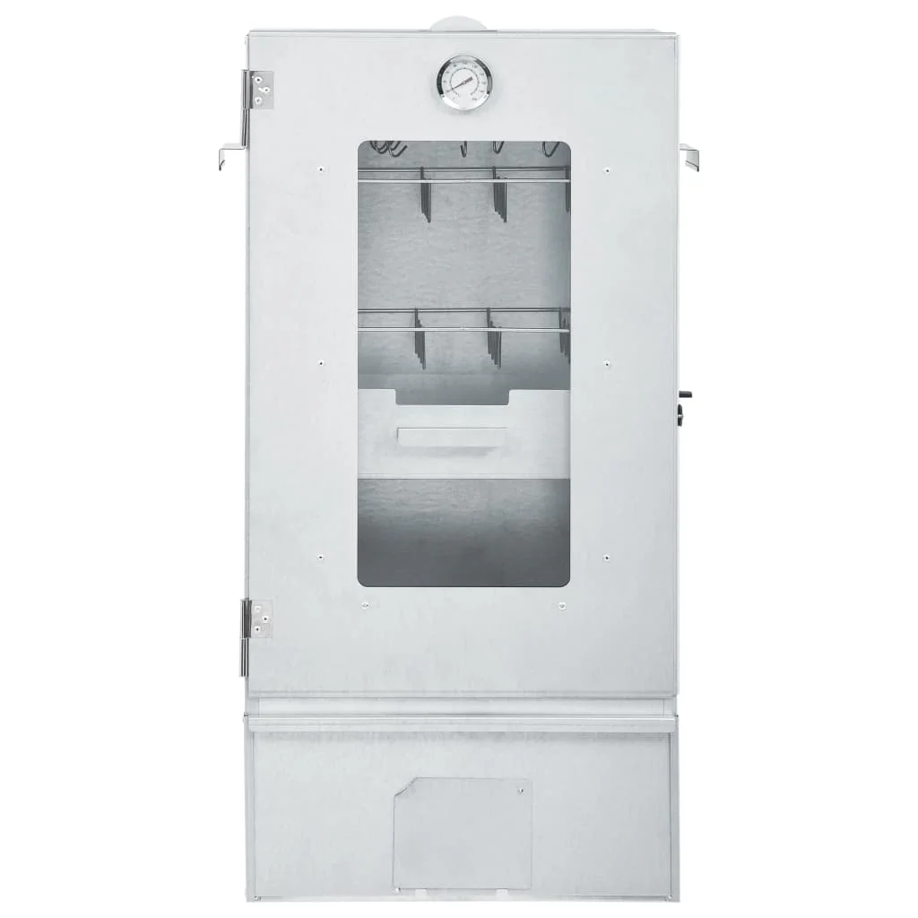 Fumoir 2025 avec 1 kg de sciure de bois. 44,5 x 29 x 83 cm. Acier galvanisé argenté